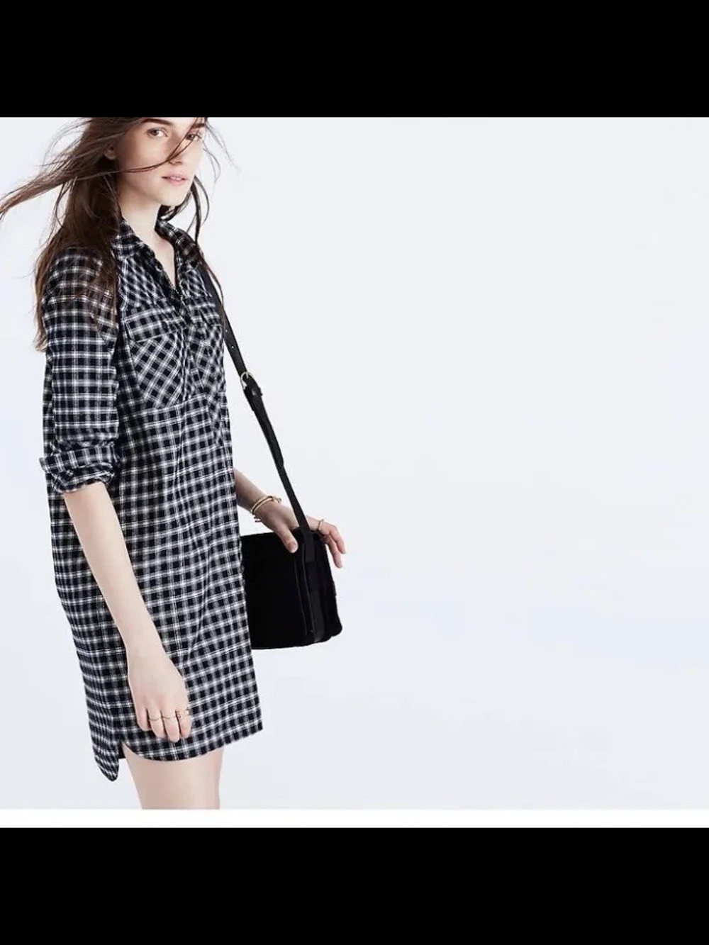 Madewell "Daywalk" Black & White Plaid Shirt Dress